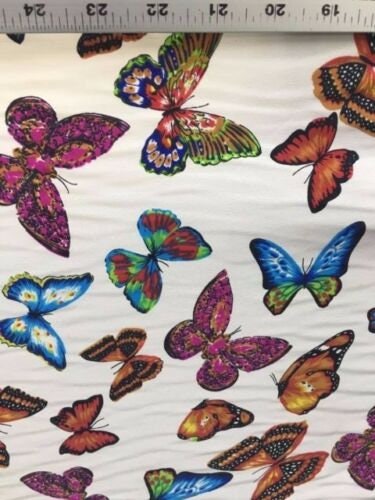 WHITE Multicolor Butterfly Printed Polyester Fabric (45 in.) Sold By The Yard