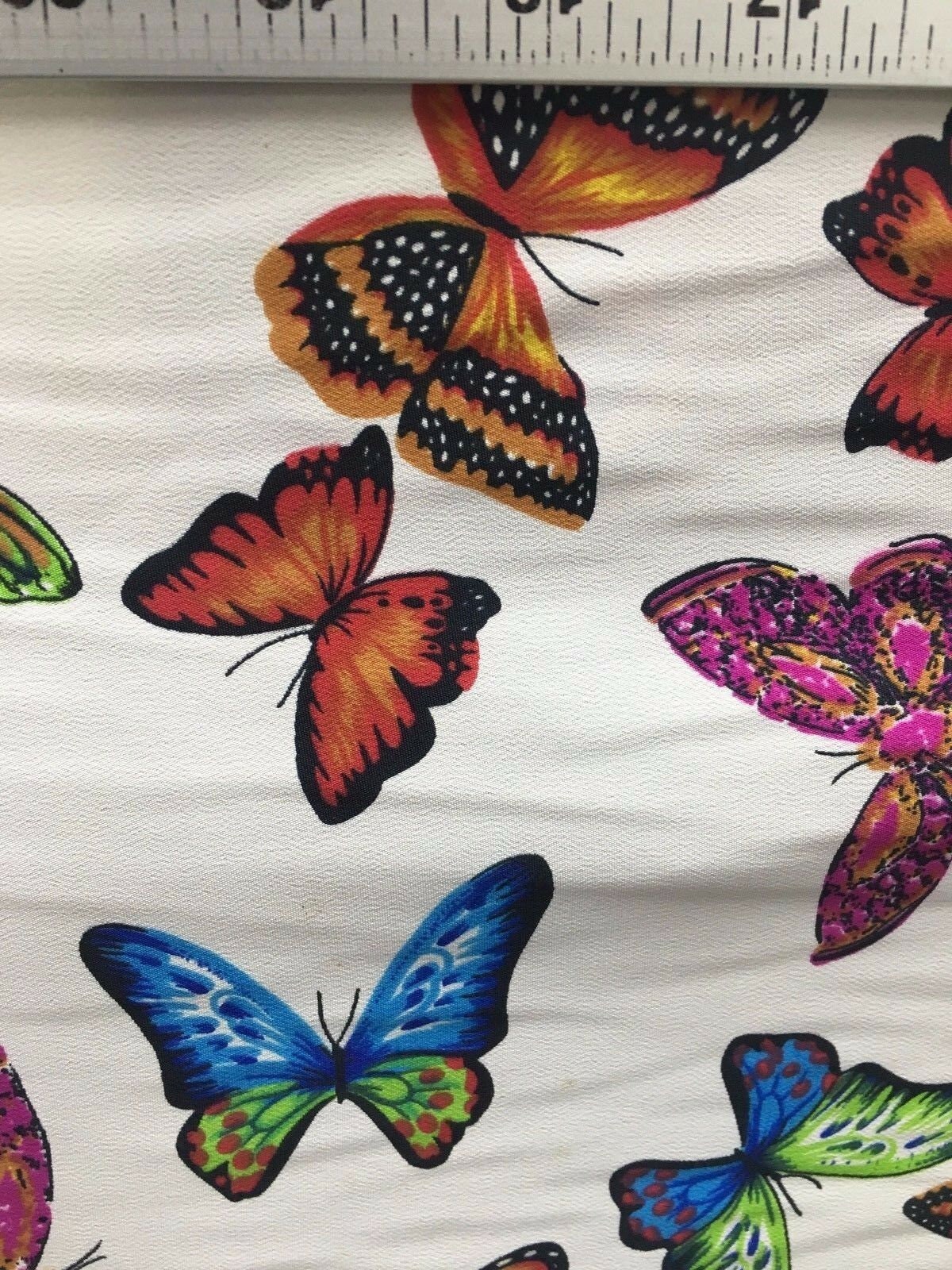 WHITE Multicolor Butterfly Printed Polyester Fabric (45 in.) Sold By The Yard