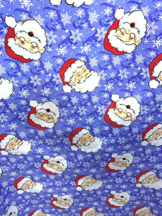 LIGHT BLUE MULTICOLOR Santa Claus Printed 100% Cotton Fabric (60 in.) Sold By The Yard