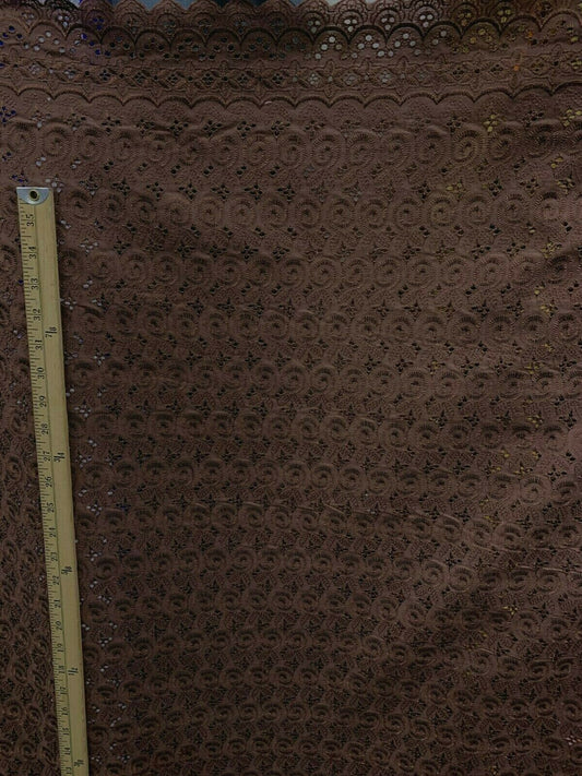 CHOCOLATE BROWN Floral Cotton Eyelet Embroidered Fabric (45 in.) Sold By The Yard