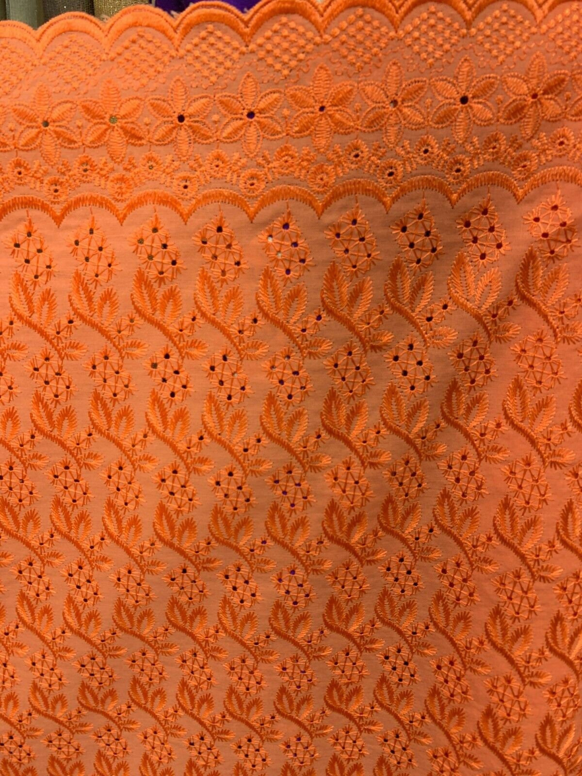 ORANGE Floral Cotton Eyelet Embroidered Fabric (45 in.) Sold By The Yard