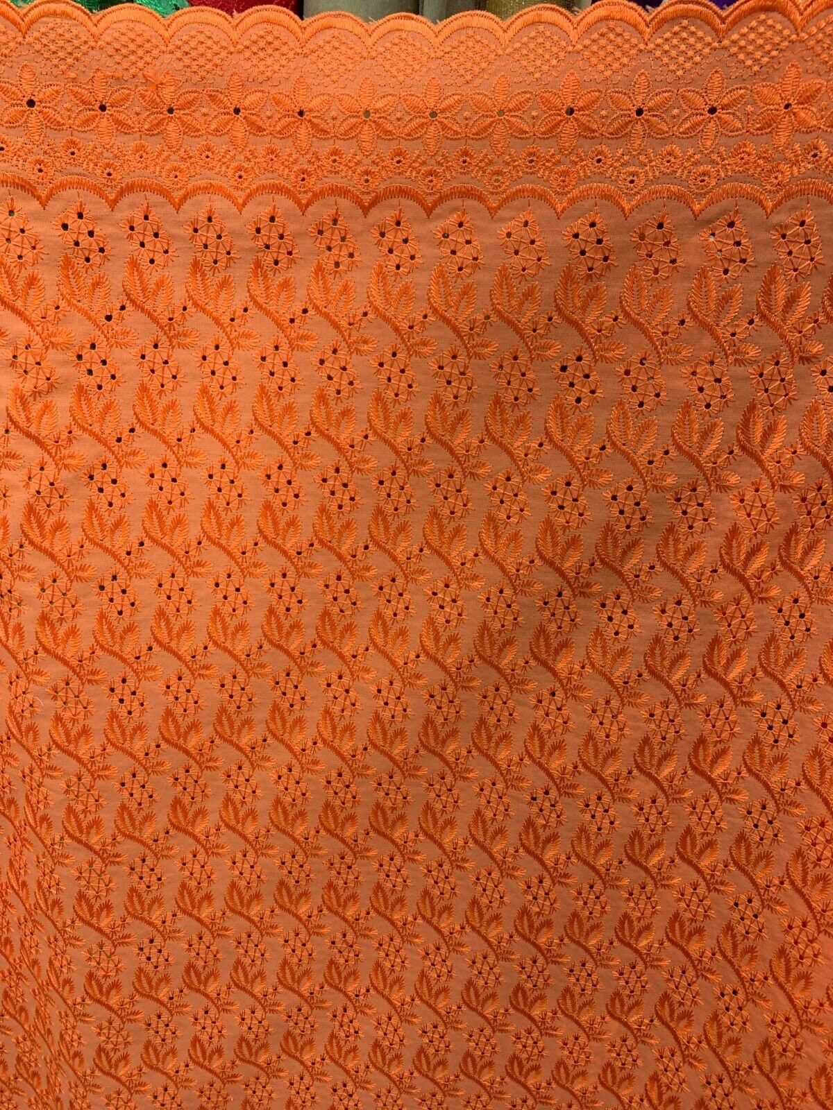 ORANGE Floral Cotton Eyelet Embroidered Fabric (45 in.) Sold By The Yard