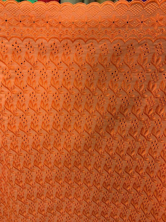 ORANGE Floral Cotton Eyelet Embroidered Fabric (45 in.) Sold By The Yard