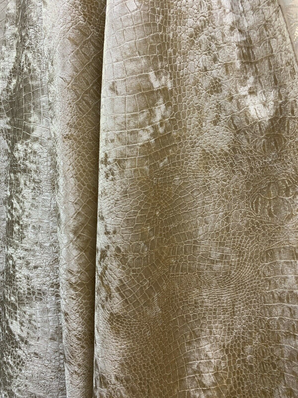 BEIGE Alligator Crocodile Embossed Chenille Velvet Fabric (56 in.) Sold By The Yard