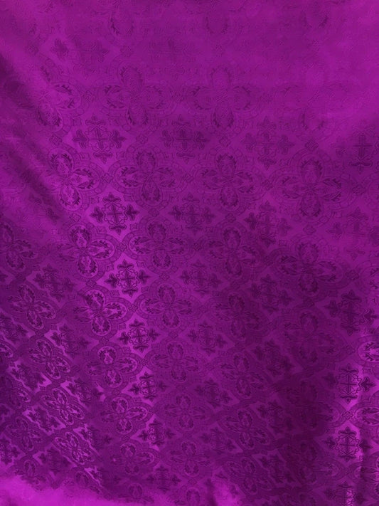 MAGENTA Liturgical Cross Brocade Fabric (60 in.) Sold By The Yard