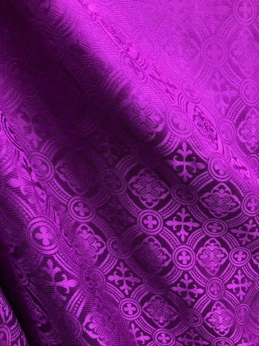 MAGENTA Liturgical Cross Brocade Fabric (60 in.) Sold By The Yard