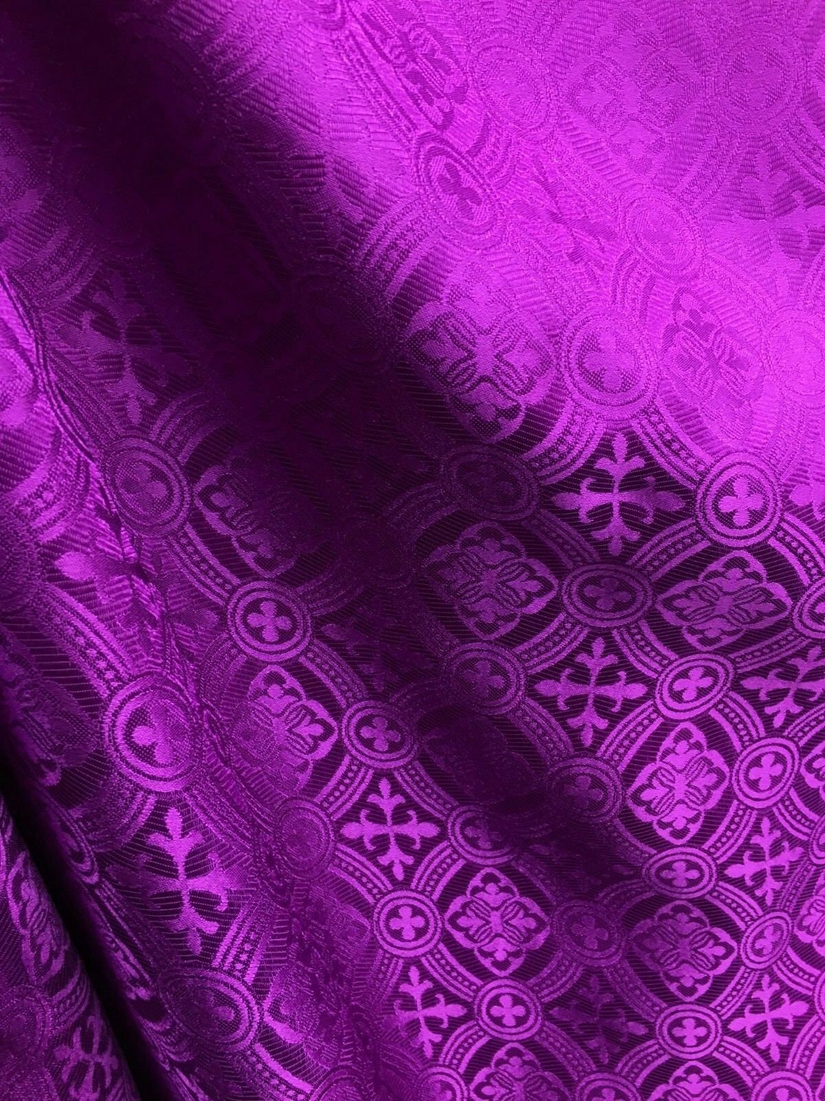 MAGENTA Liturgical Cross Brocade Fabric (60 in.) Sold By The Yard