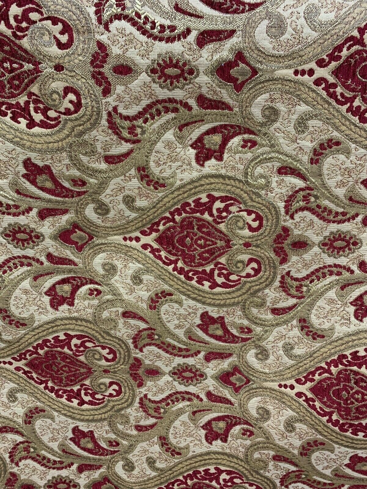 BURGUNDY GOLD Damask Chenille Upholstery Brocade Fabric (56 in.) Sold By The Yard