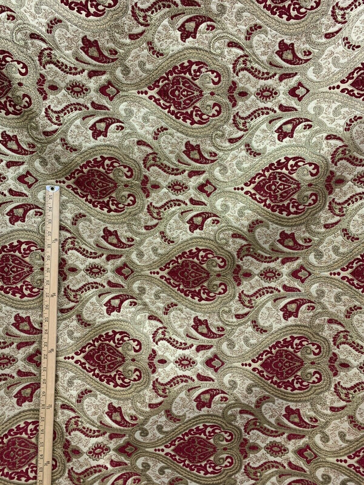 BURGUNDY GOLD Damask Chenille Upholstery Brocade Fabric (56 in.) Sold By The Yard