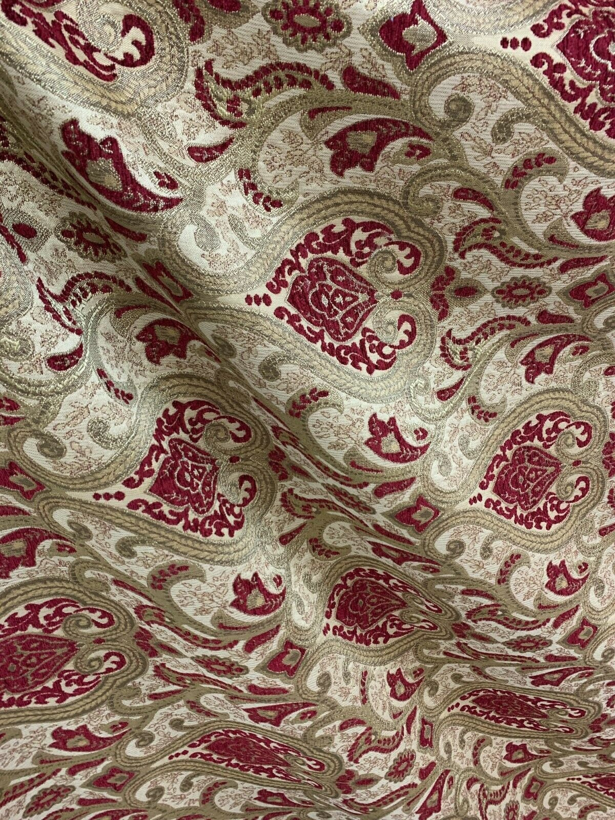 BURGUNDY GOLD Damask Chenille Upholstery Brocade Fabric (56 in.) Sold By The Yard