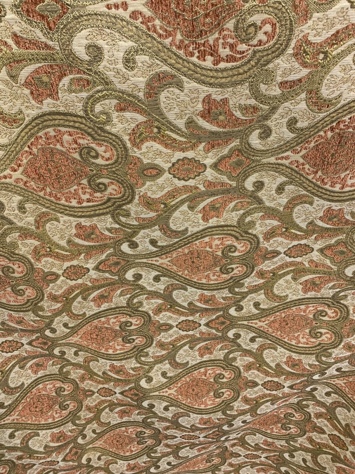 COPPER BROWN GOLD Damask Chenille Upholstery Brocade Fabric (56 in.) Sold By The Yard