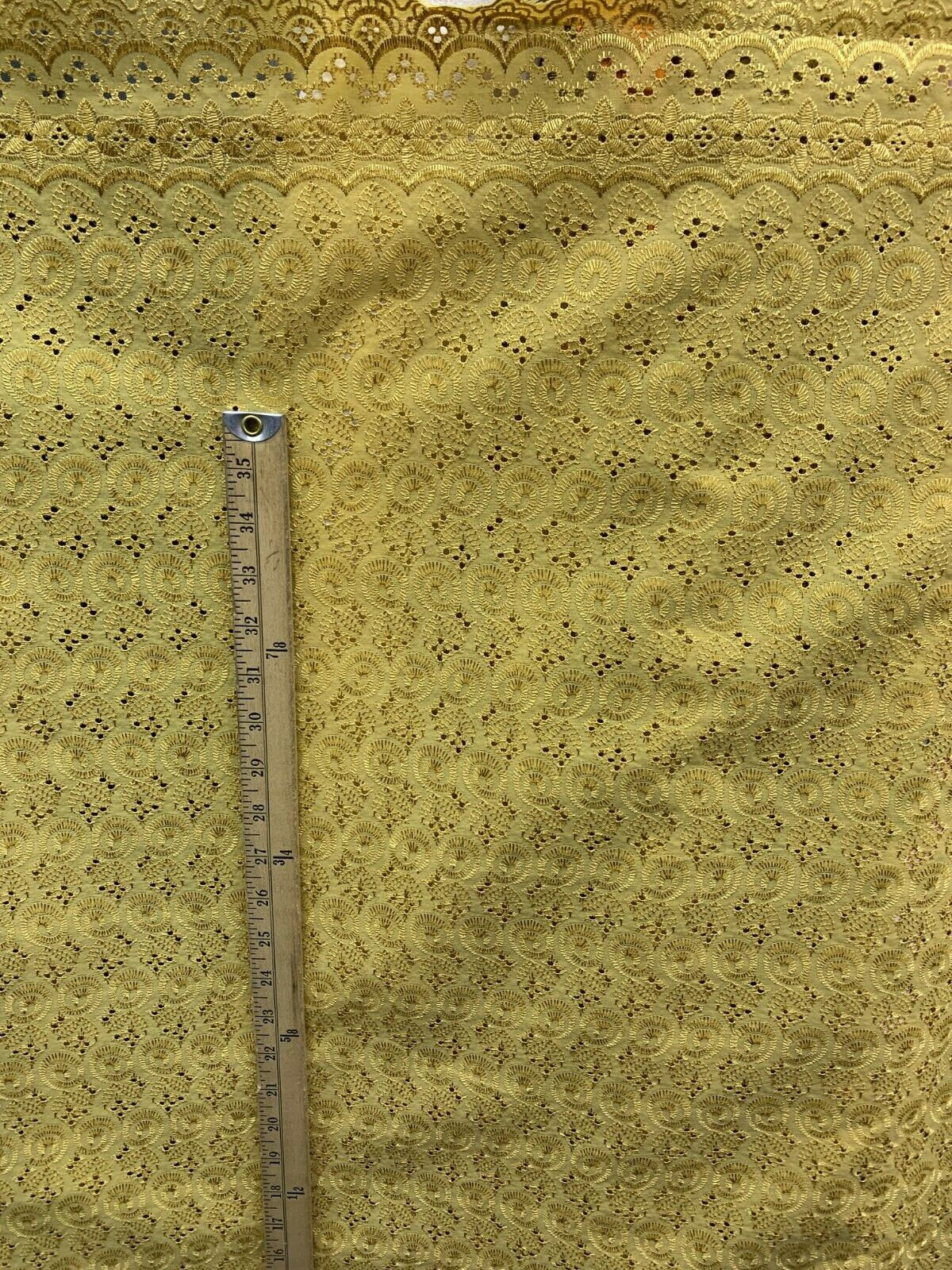 LIGHT GOLD Floral Cotton Eyelet Embroidered Fabric (45 in.) Sold By The Yard