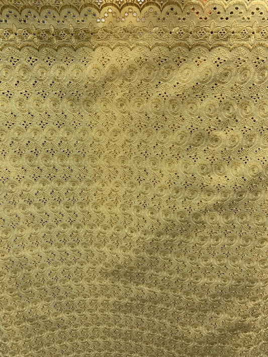 LIGHT GOLD Floral Cotton Eyelet Embroidered Fabric (45 in.) Sold By The Yard