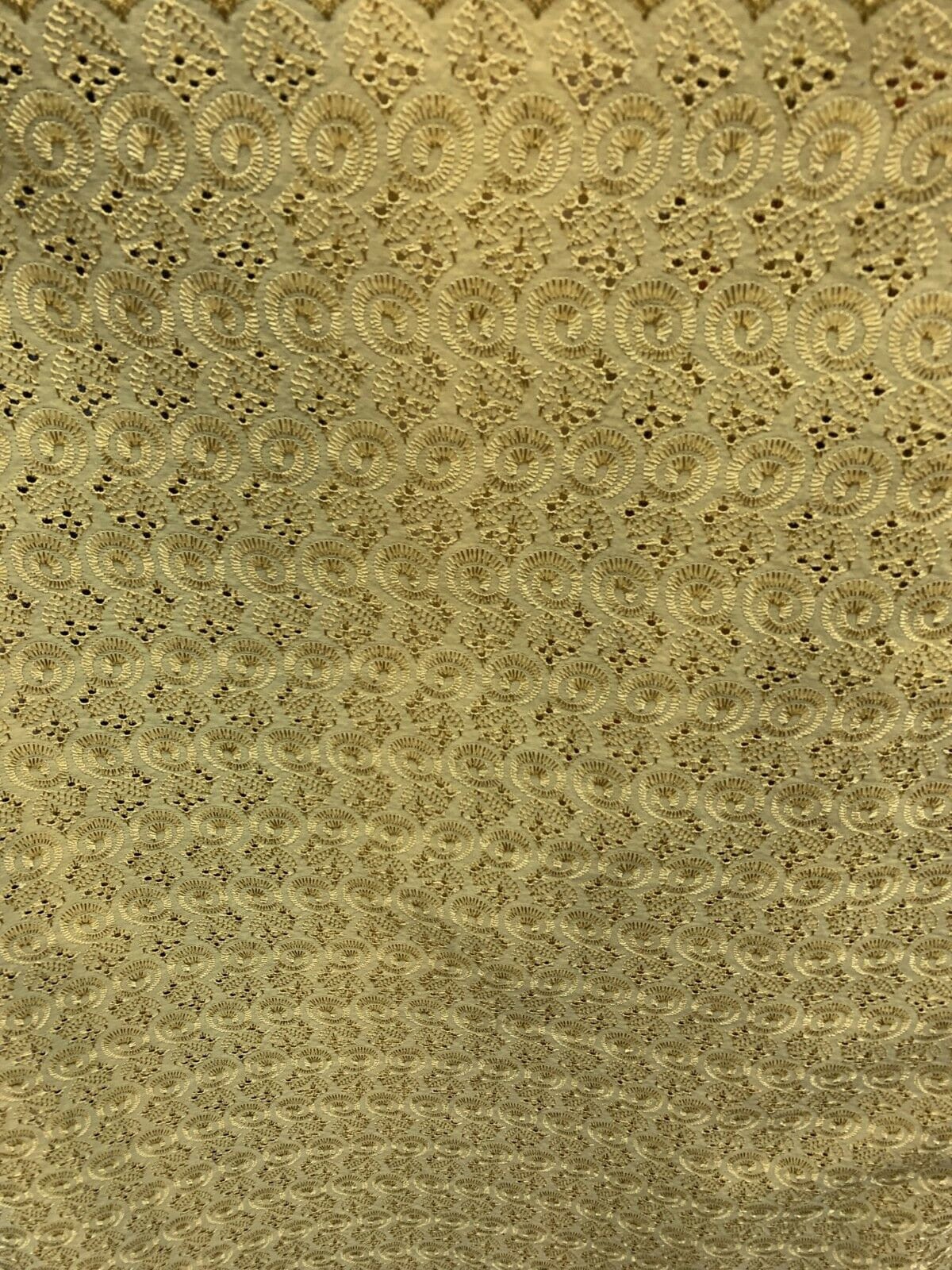 LIGHT GOLD Floral Cotton Eyelet Embroidered Fabric (45 in.) Sold By The Yard