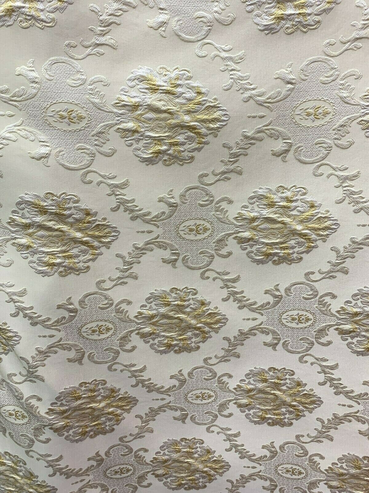 IVORY GOLD Damask Brocade Upholstery Drapery Fabric (54 in.) Sold By The Yard