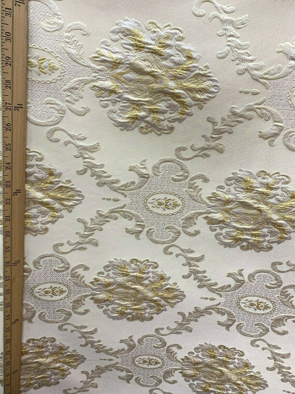 IVORY GOLD Damask Brocade Upholstery Drapery Fabric (54 in.) Sold By The Yard