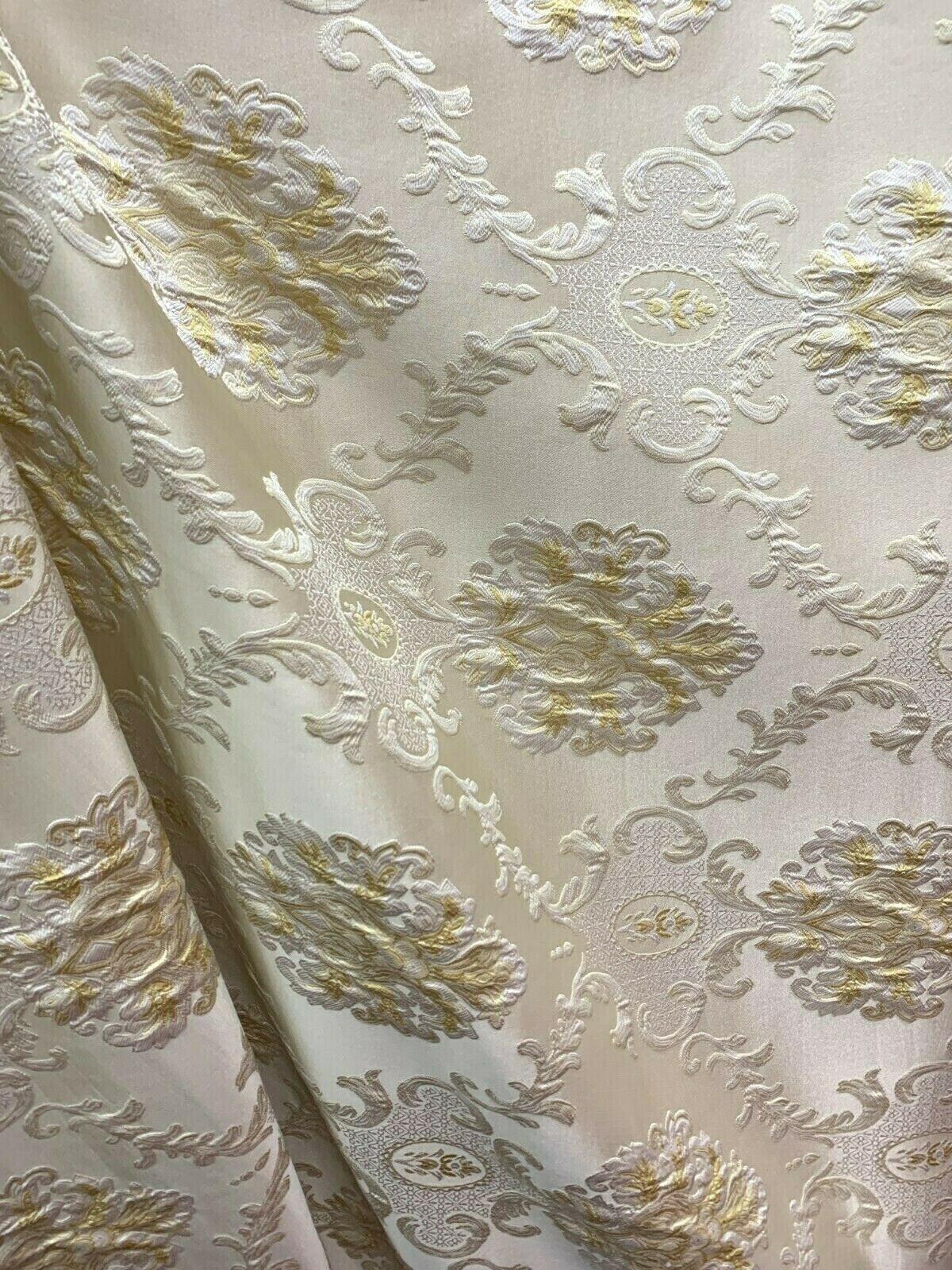 IVORY GOLD Damask Brocade Upholstery Drapery Fabric (54 in.) Sold By The Yard