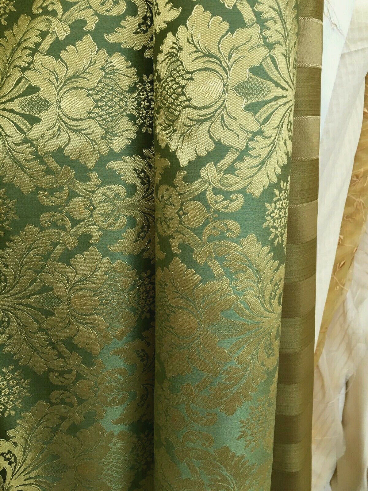 SAGE GREEN GOLD Damask Jacquard Brocade Flower Floral Fabric (110 in.) Sold By The Yard