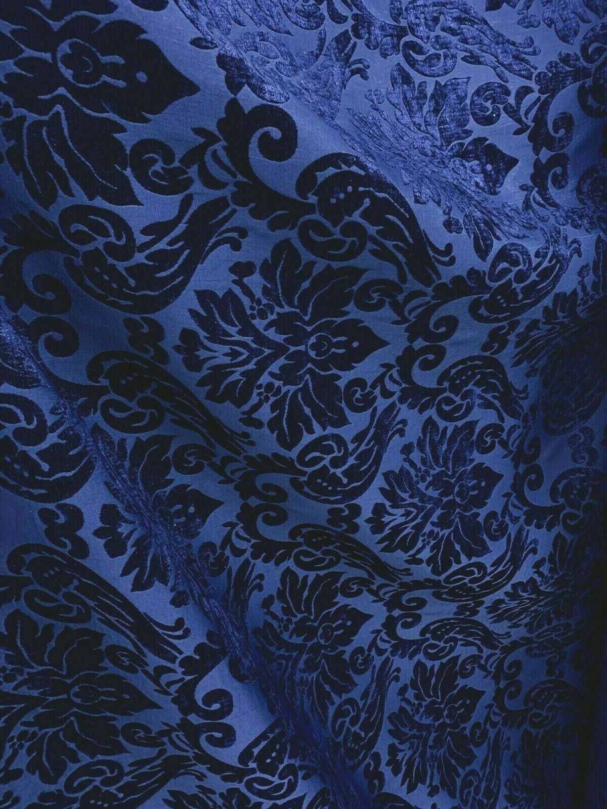 DARK BLUE Damask Chenille Upholstery Brocade Fabric (54 in.) Sold By The Yard