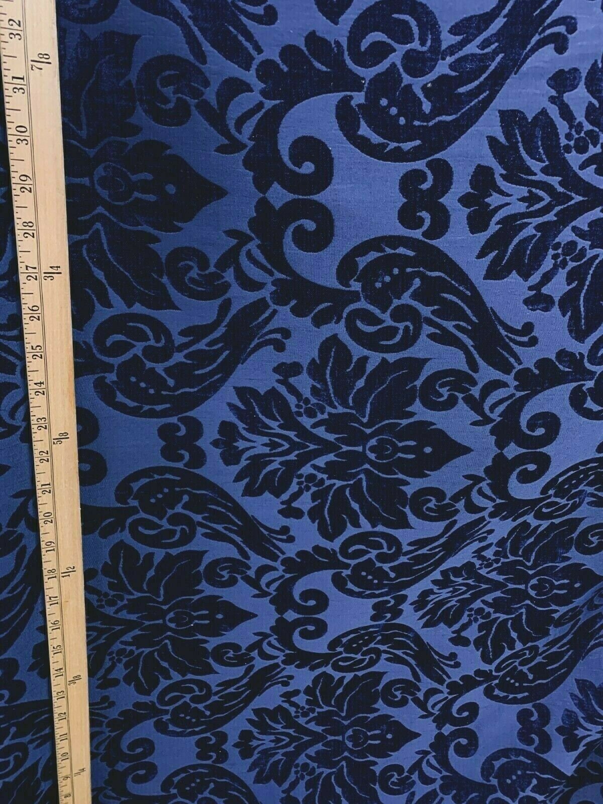 DARK BLUE Damask Chenille Upholstery Brocade Fabric (54 in.) Sold By The Yard