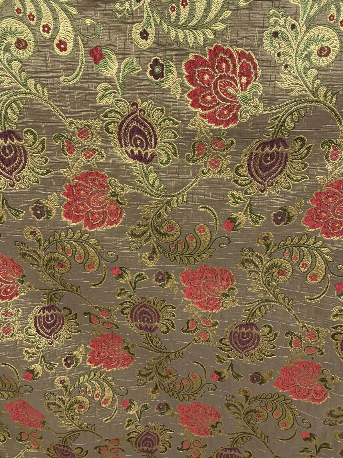 Brown Gold Red Green Floral Chenille Upholstery Brocade Fabric (56 in.) Sold By The Yard