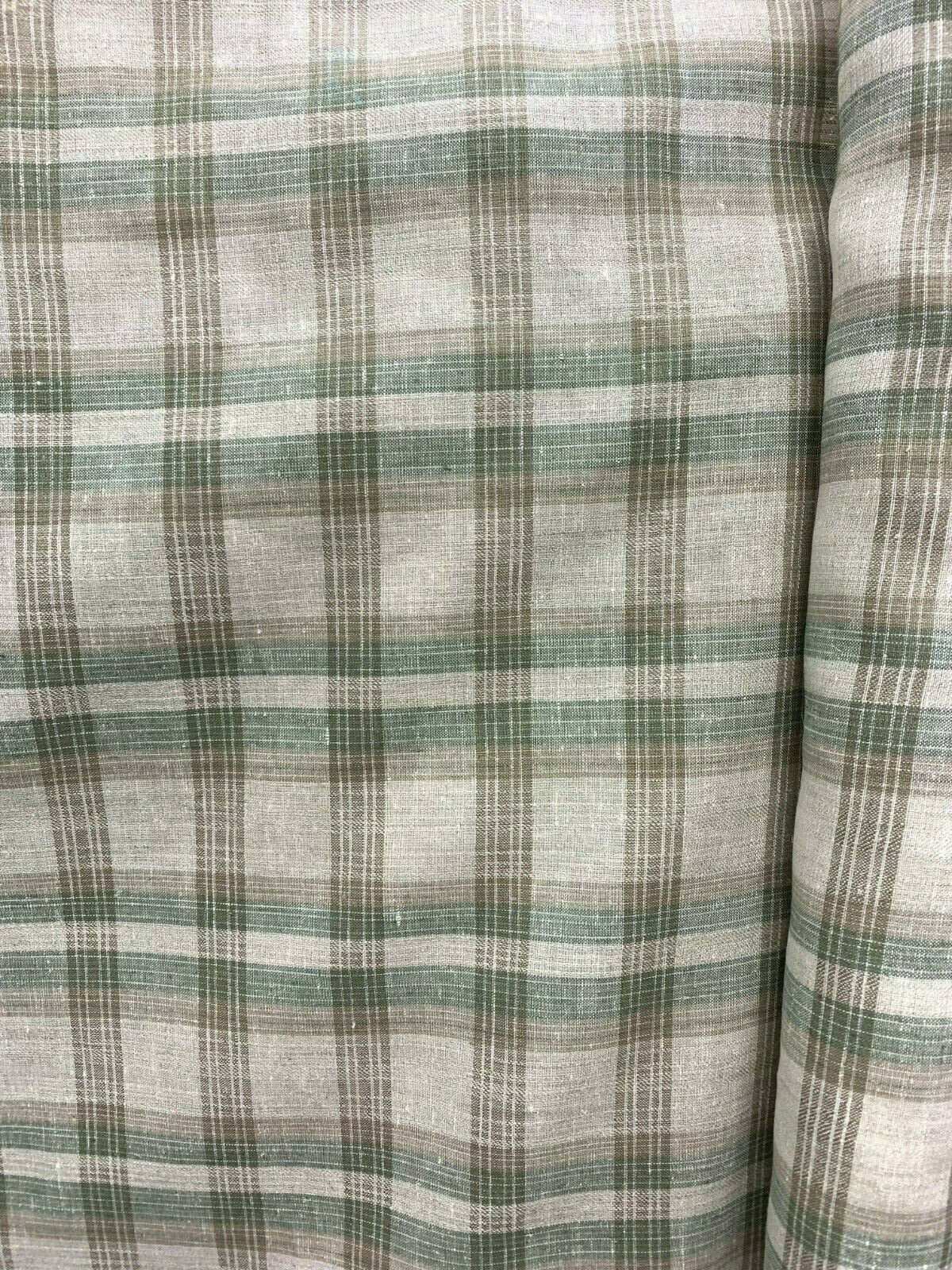 Natural Sage Green Plaid 100% Linen Fabric (60 in.) Sold By The Yard