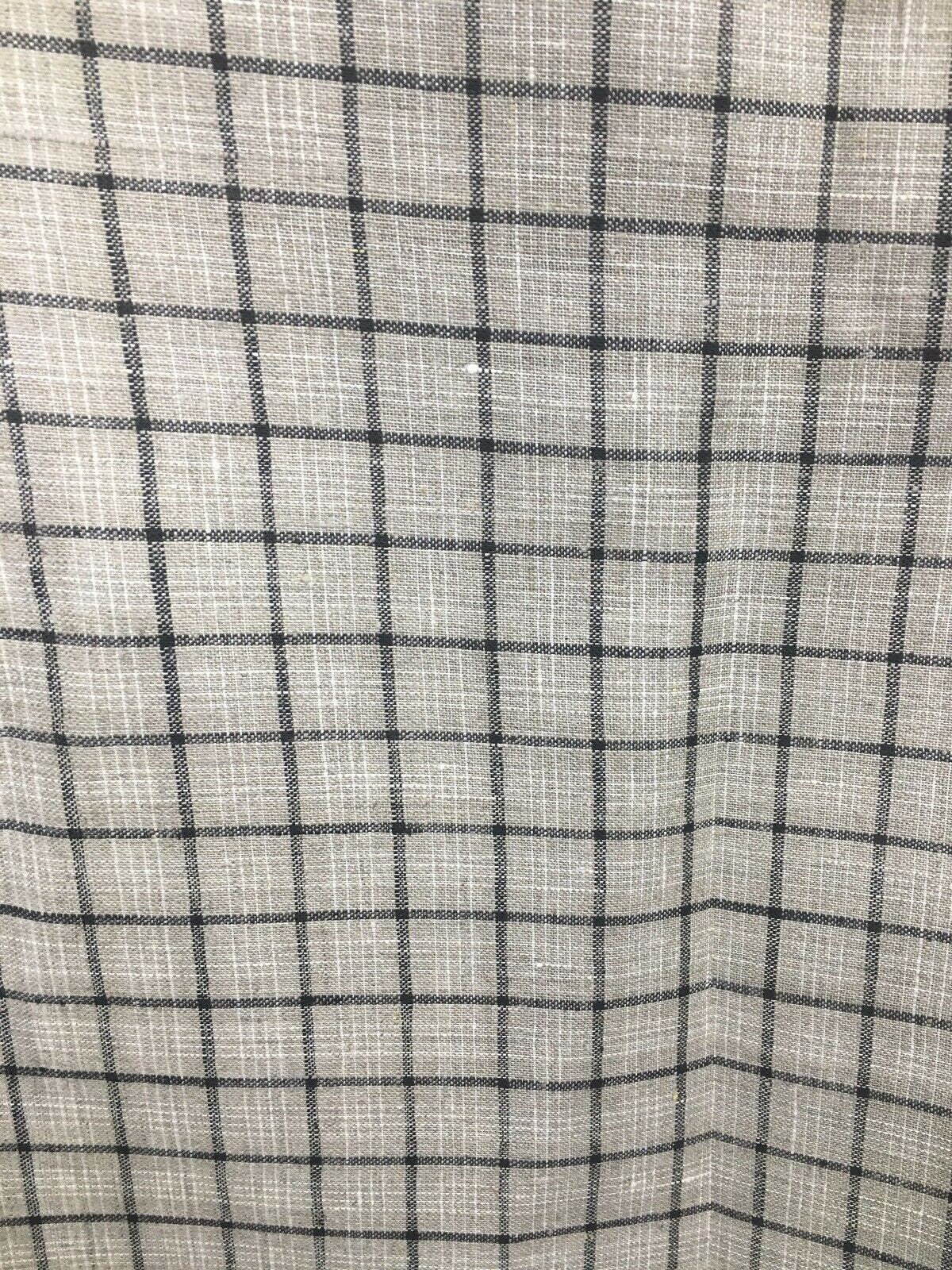 BEIGE BLACK Plaid 100% Linen Fabric (60 in.) Sold By The Yard