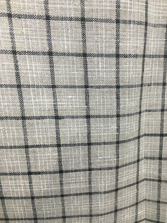 BEIGE BLACK Plaid 100% Linen Fabric (60 in.) Sold By The Yard