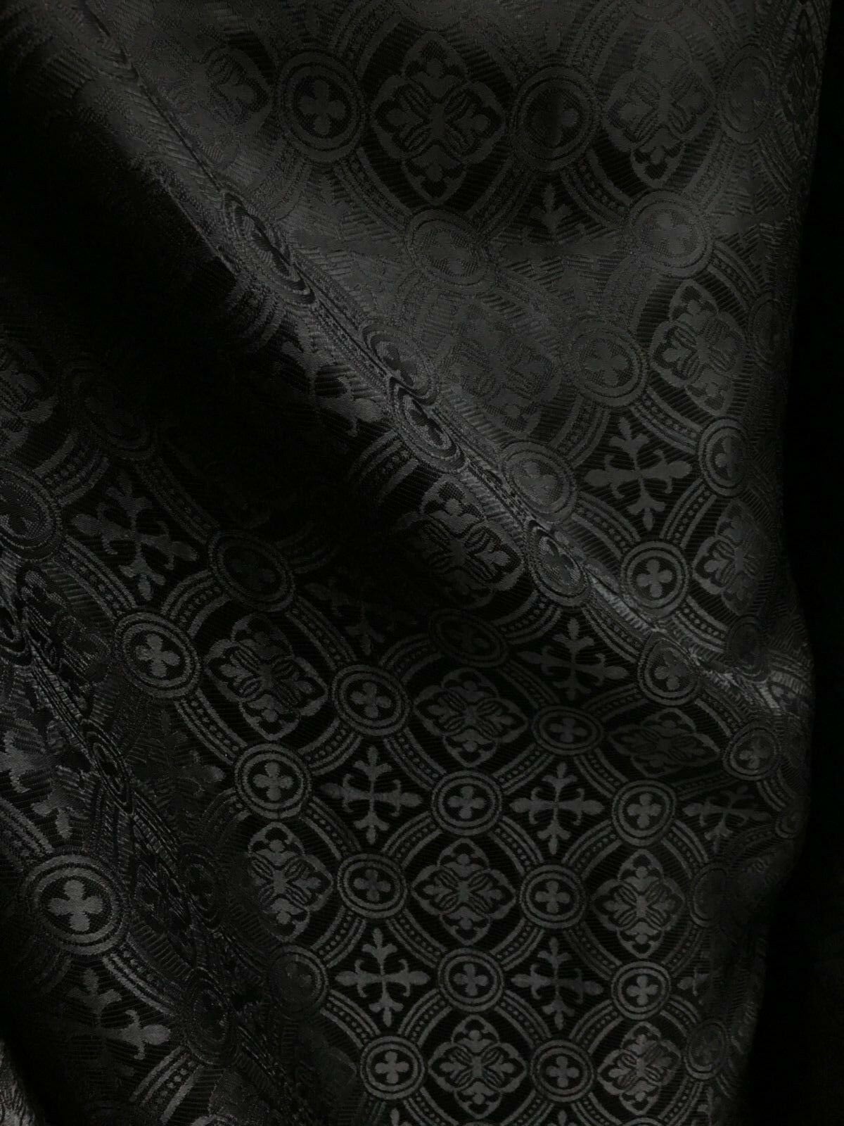 BLACK Liturgical Cross Brocade Fabric (60 in.) Sold By The Yard