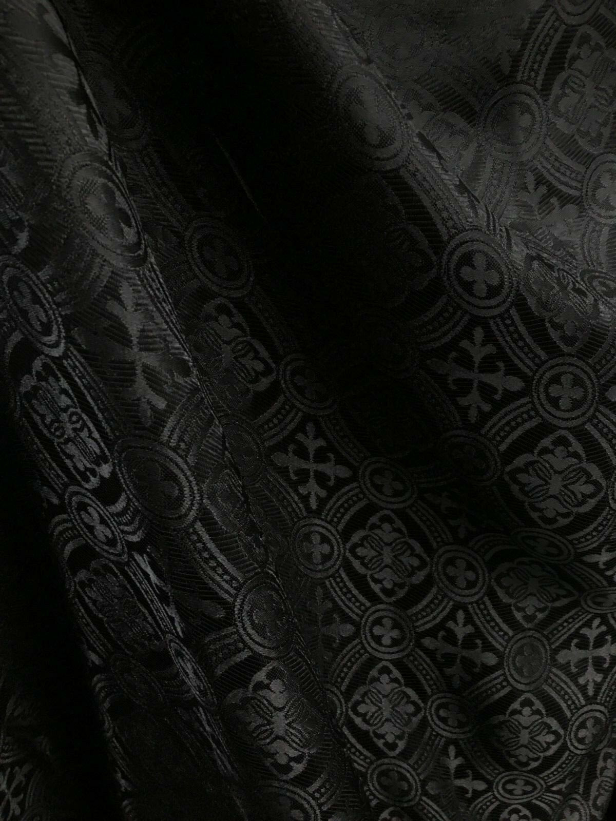 BLACK Liturgical Cross Brocade Fabric (60 in.) Sold By The Yard