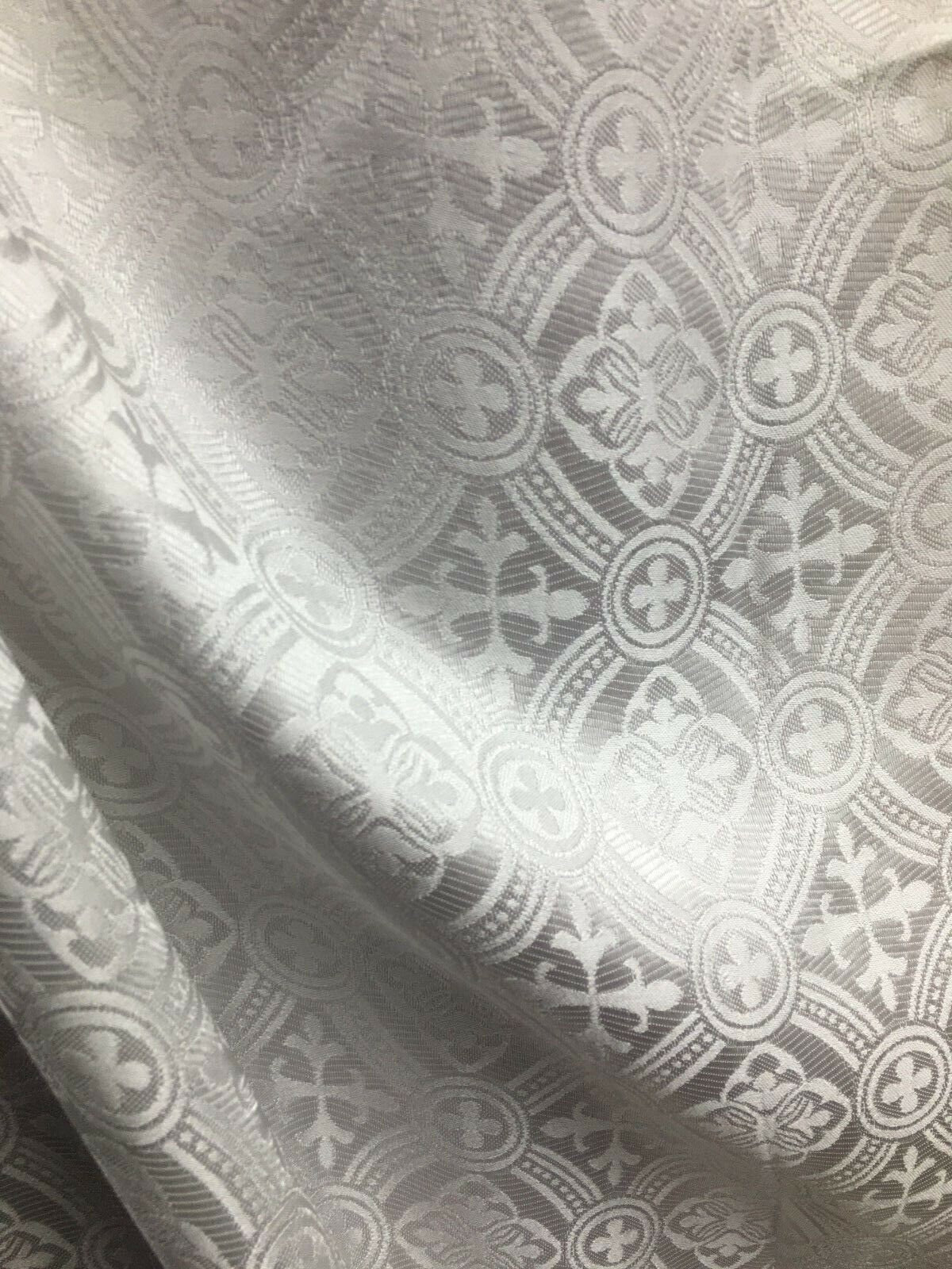 WHITE Liturgical Cross Brocade Fabric (60 in.) Sold By The Yard