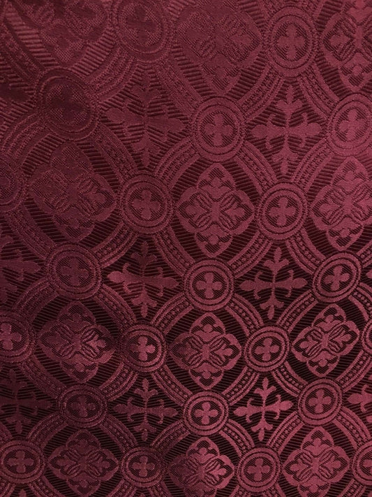 BURGUNDY Liturgical Cross Brocade Fabric (60 in.) Sold By The Yard