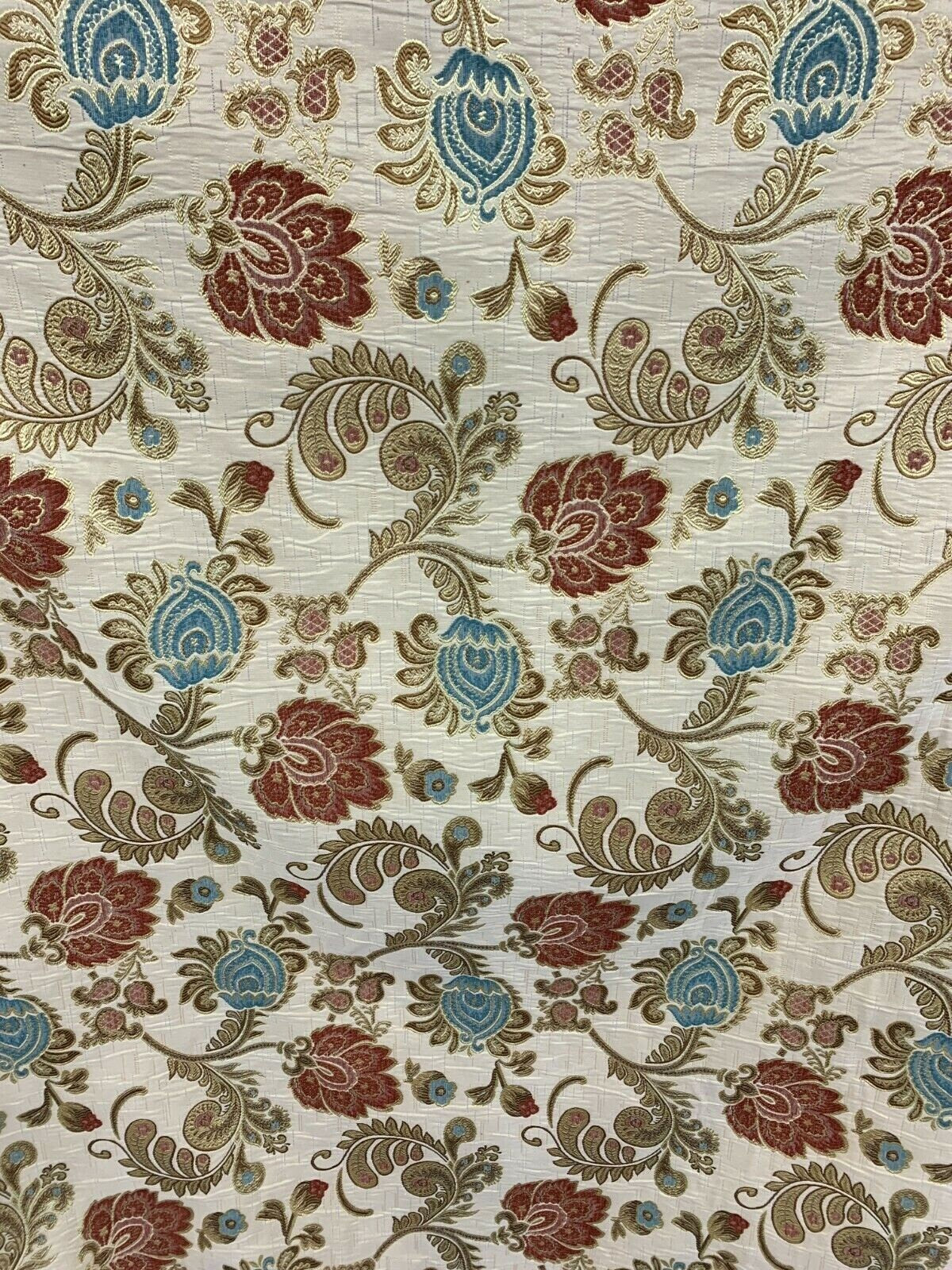 Beige Gold Red Blue Floral Chenille Upholstery Brocade Fabric (56 in.) Sold By The Yard