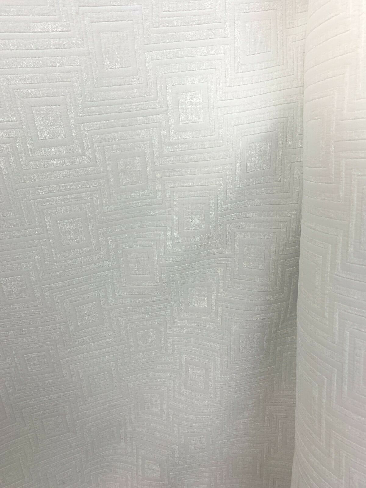 WHITE Geometric Chenille Upholstery Brocade Fabric (54 in.) Sold By The Yard