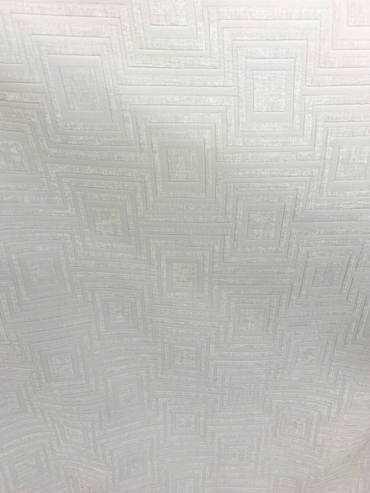 WHITE Geometric Chenille Upholstery Brocade Fabric (54 in.) Sold By The Yard