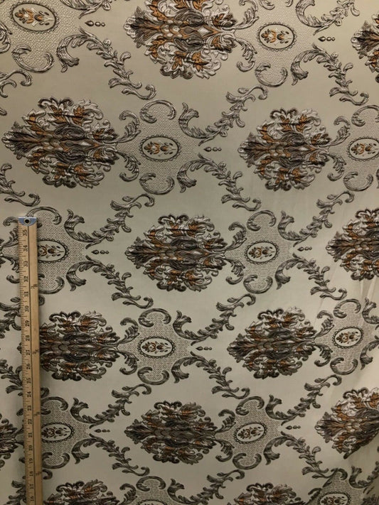 BROWN TAUPE COPPER Damask Brocade Upholstery Drapery Fabric (54 in.) Sold By The Yard