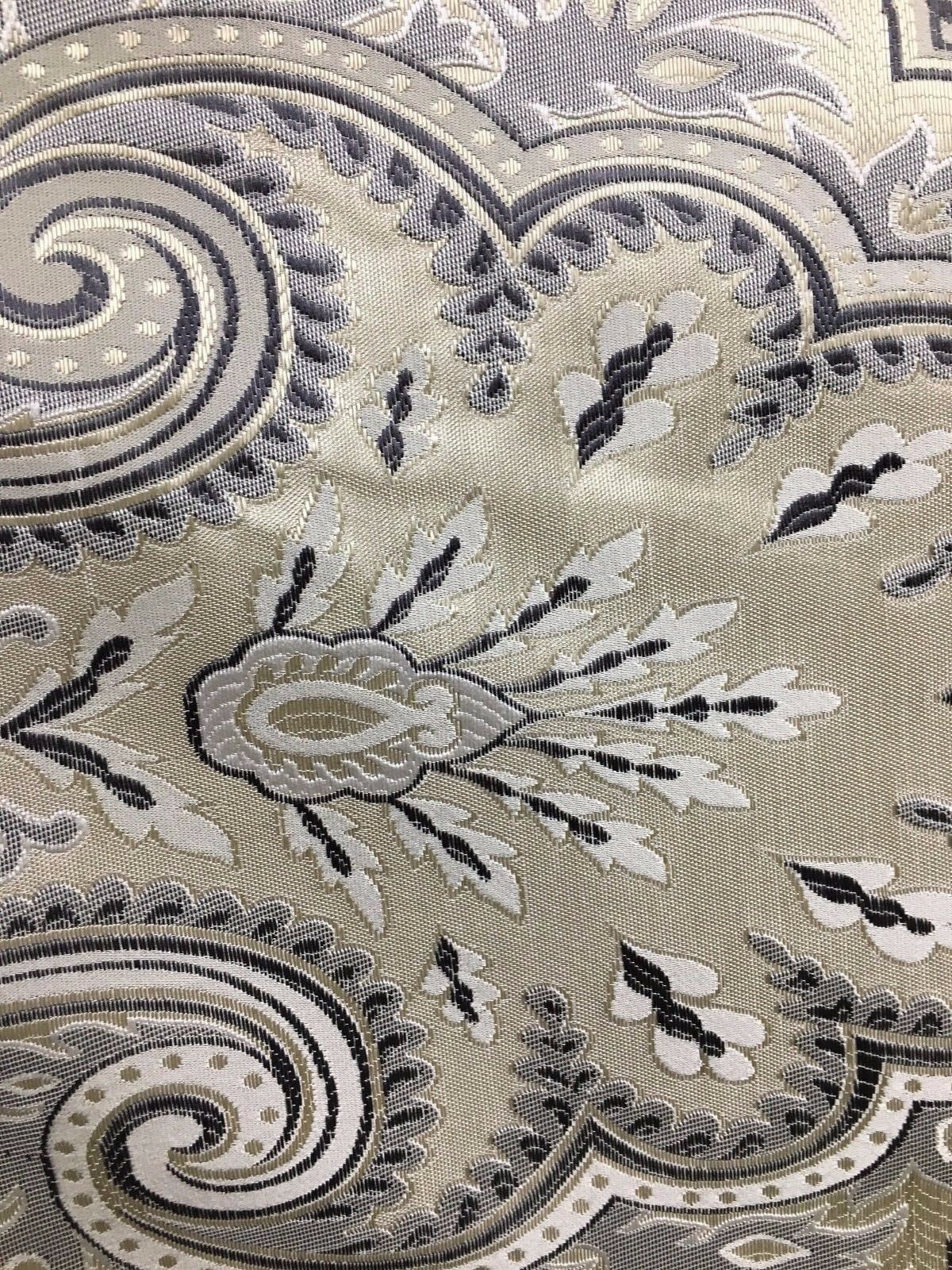 IVORY GREY Damask Brocade Upholstery Drapery Fabric (58 in.) Sold By The Yard