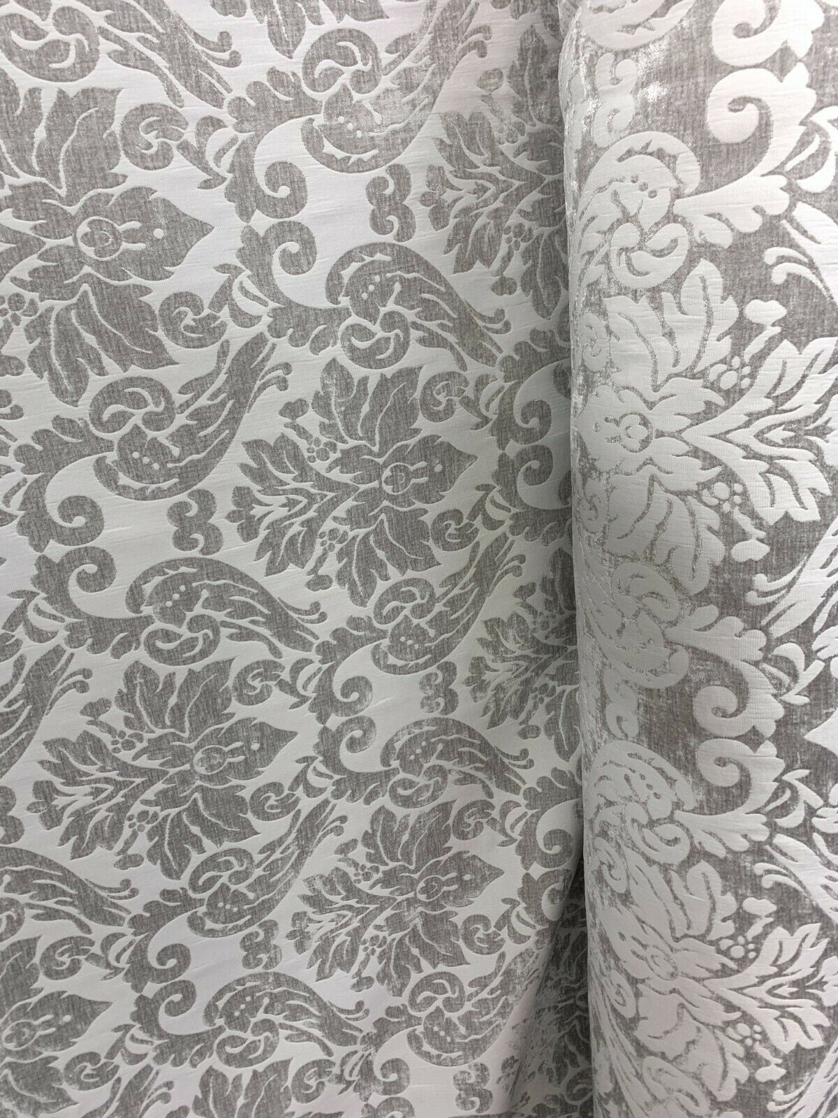 LIGHT GRAY Damask Chenille Upholstery Brocade Fabric (54 in.) Sold By The Yard