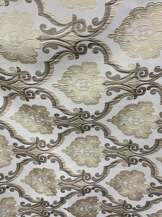 BEIGE TAUPE Damask Brocade Upholstery Drapery Fabric (54 in.) Sold By The Yard