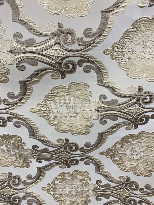 BEIGE TAUPE Damask Brocade Upholstery Drapery Fabric (54 in.) Sold By The Yard