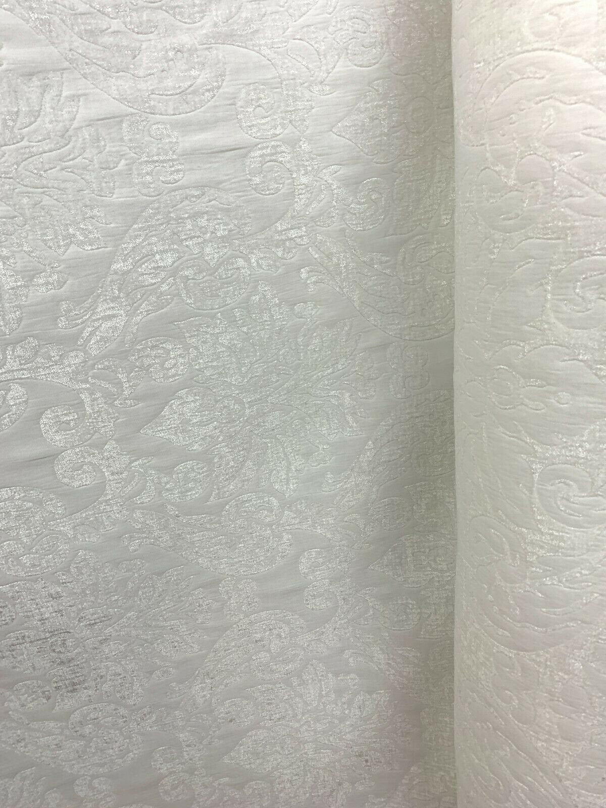 WHITE Damask Chenille Upholstery Brocade Fabric (54 in.) Sold By The Yard