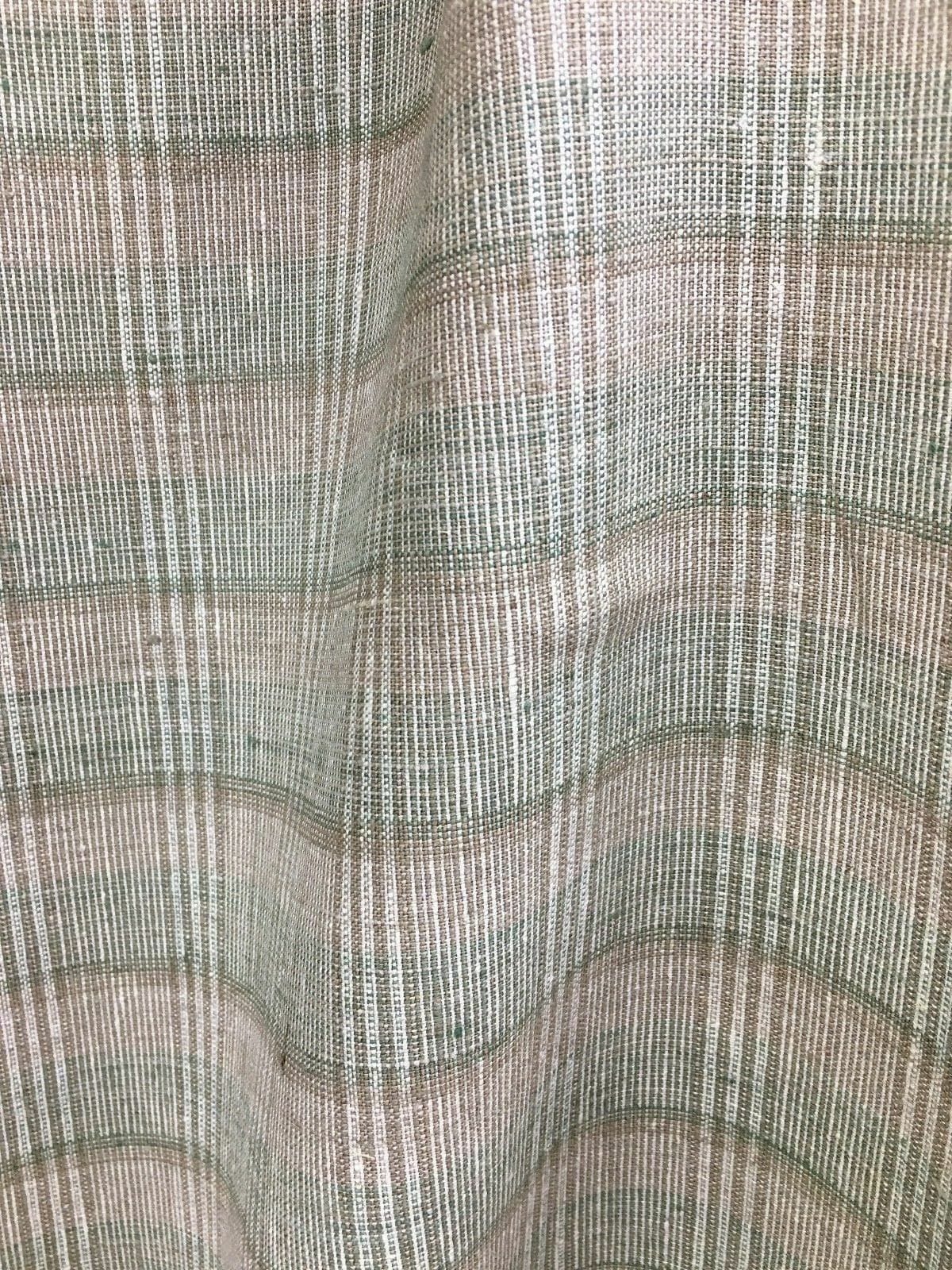 BEIGE GREEN BROWN Plaid 100% Linen Fabric (60 in.) Sold By The Yard