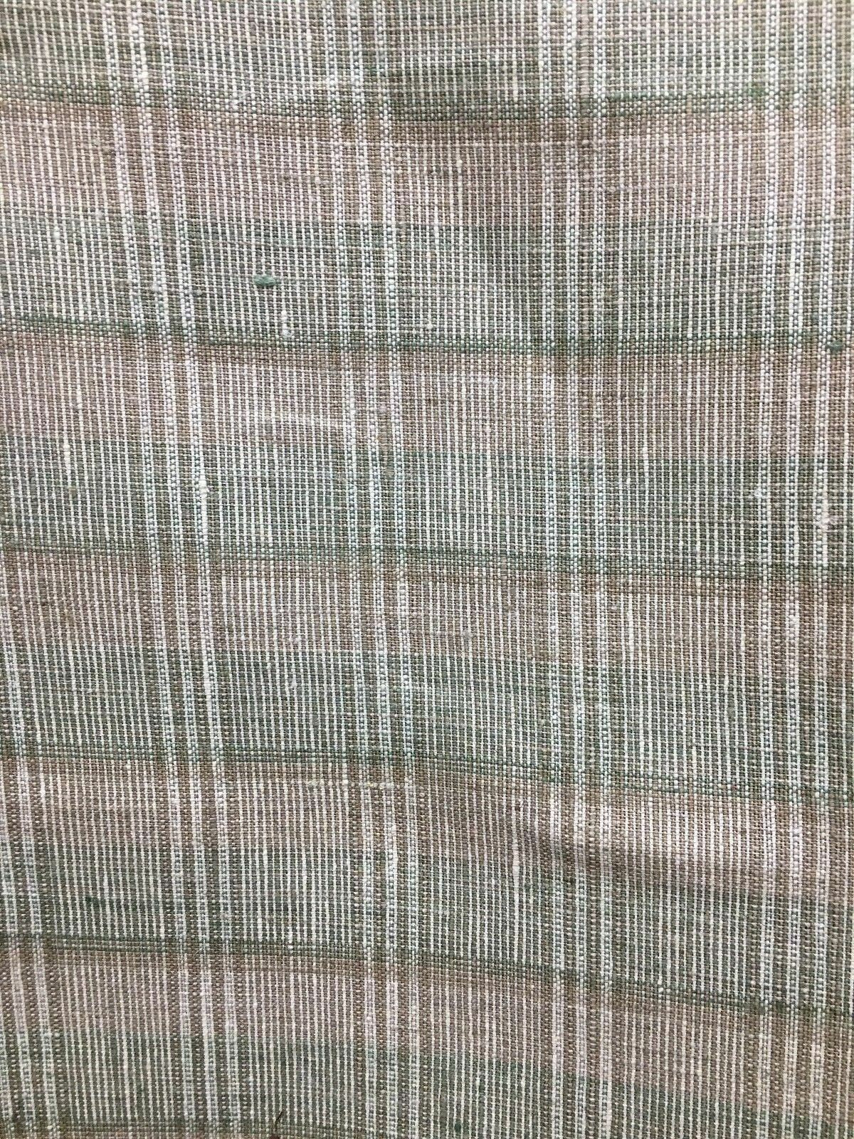 BEIGE GREEN BROWN Plaid 100% Linen Fabric (60 in.) Sold By The Yard