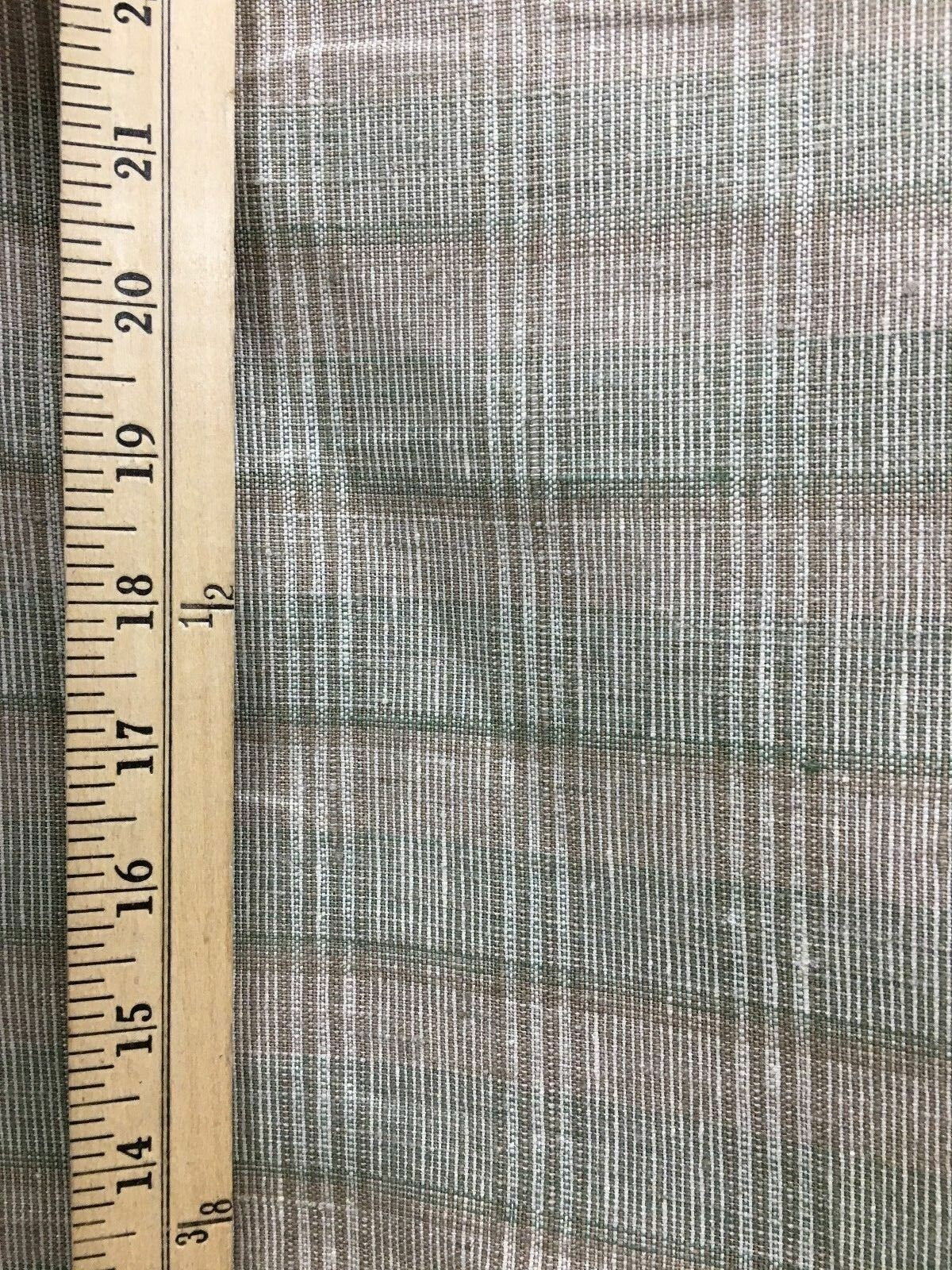 BEIGE GREEN BROWN Plaid 100% Linen Fabric (60 in.) Sold By The Yard