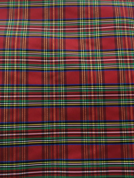 Red Multicolor Metallic Plaid Taffeta Fabric (60 in.) Sold By The Yard