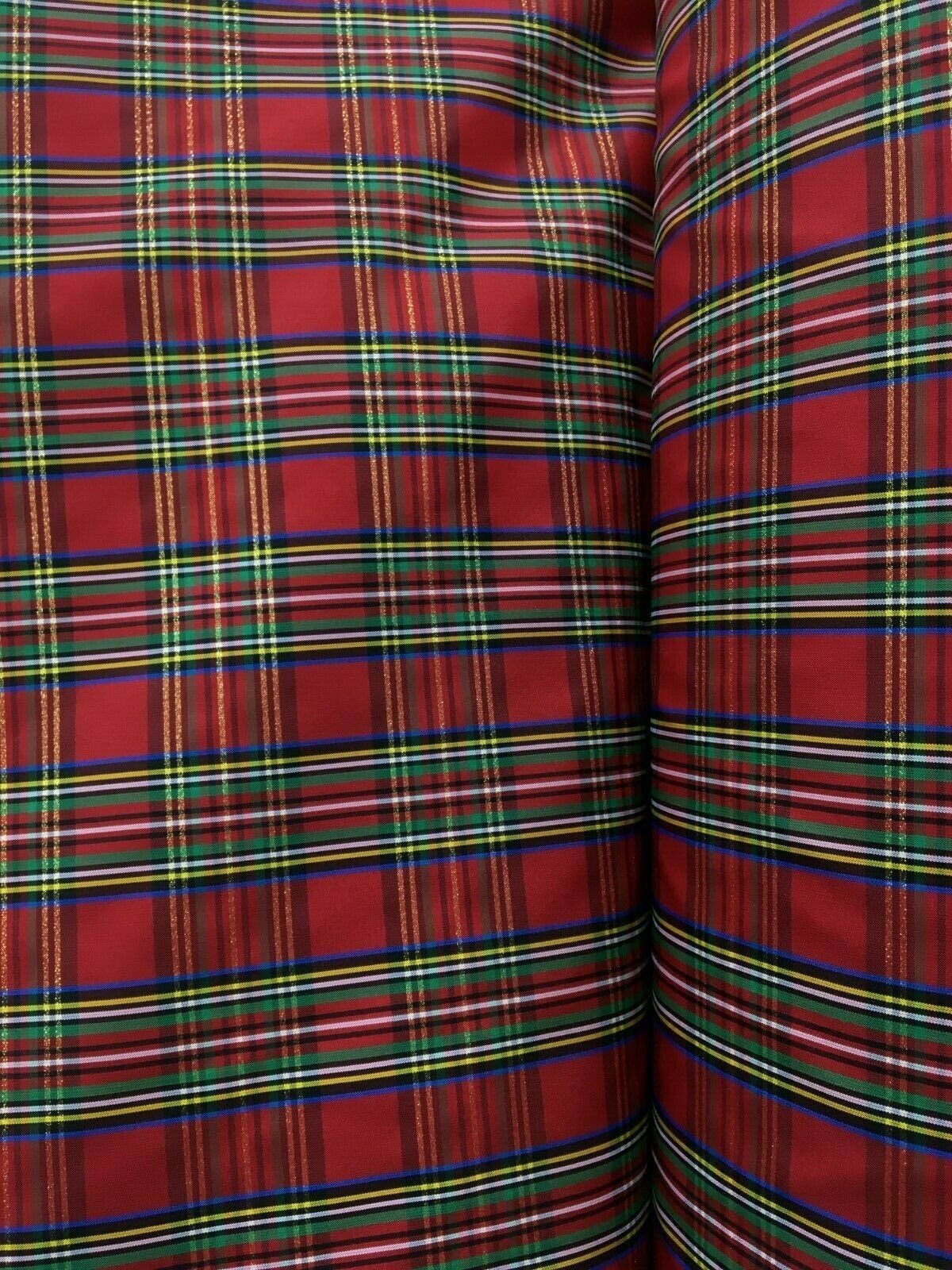 Red Multicolor Metallic Plaid Taffeta Fabric (60 in.) Sold By The Yard