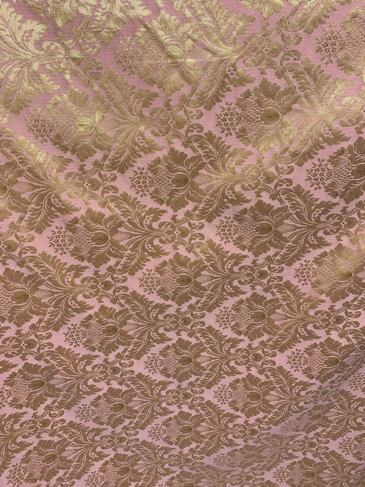 PINK GOLD Damask Jacquard Brocade Flower Floral Fabric (110 in.) Sold By The Yard