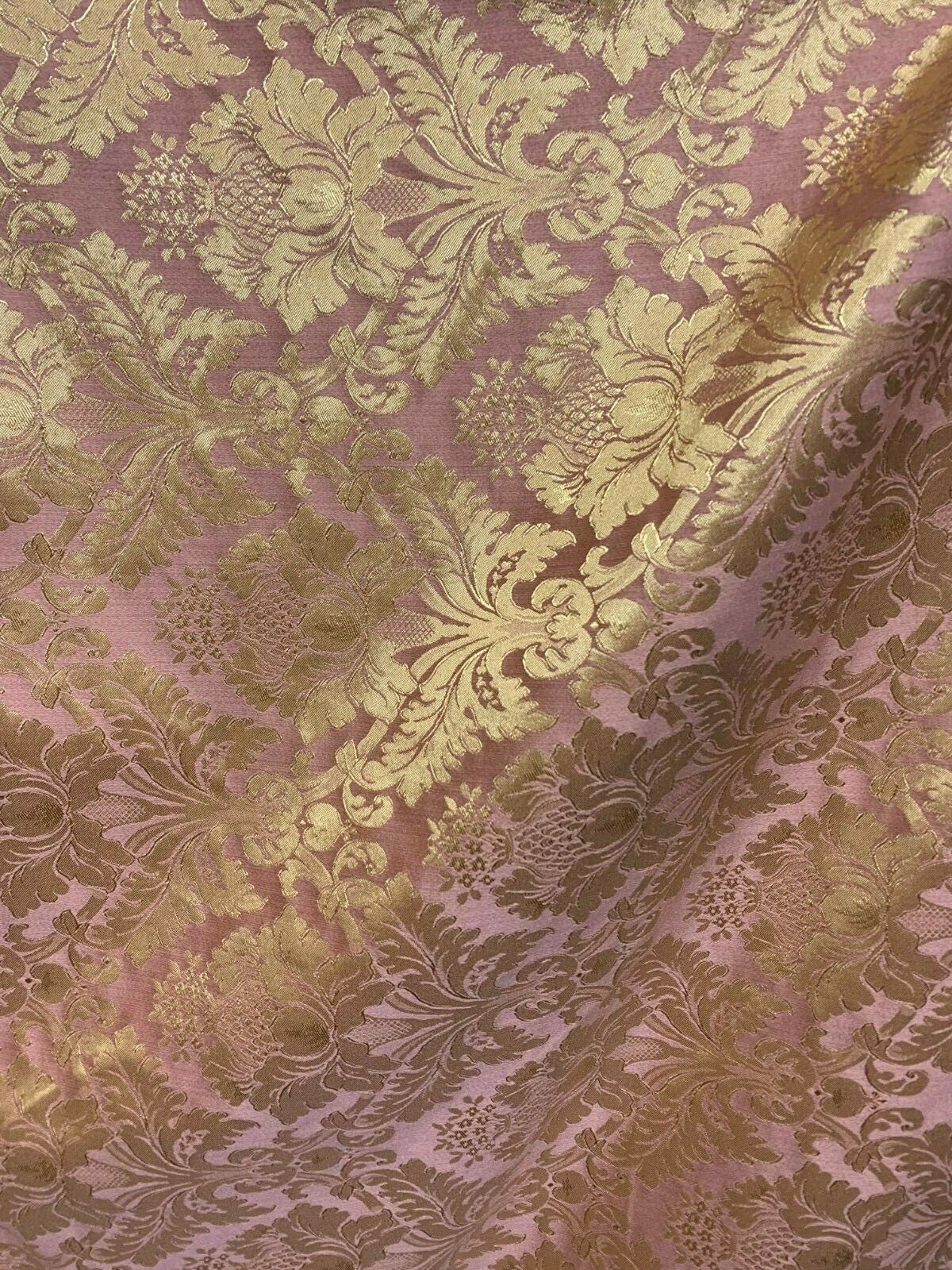 PINK GOLD Damask Jacquard Brocade Flower Floral Fabric (110 in.) Sold By The Yard