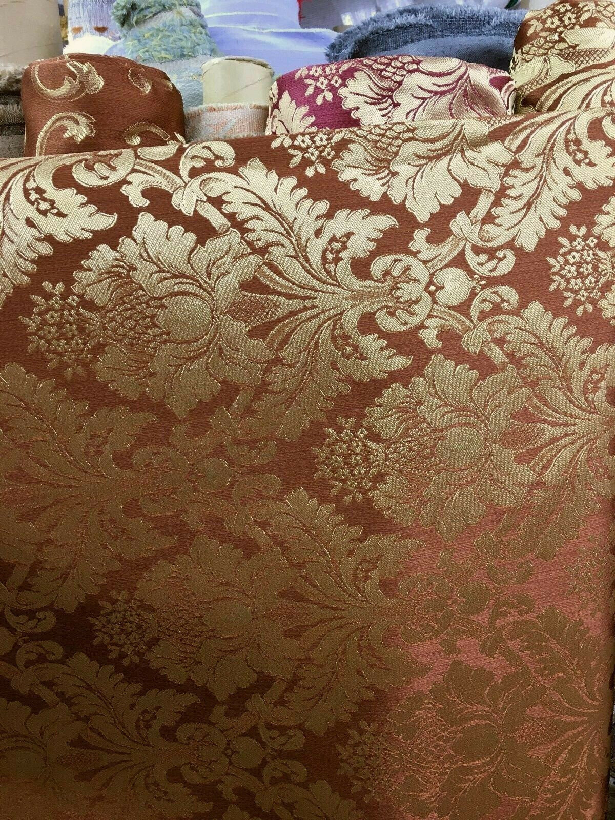 COPPER GOLD Damask Jacquard Brocade Flower Floral Fabric (110 in.) Sold By The Yard