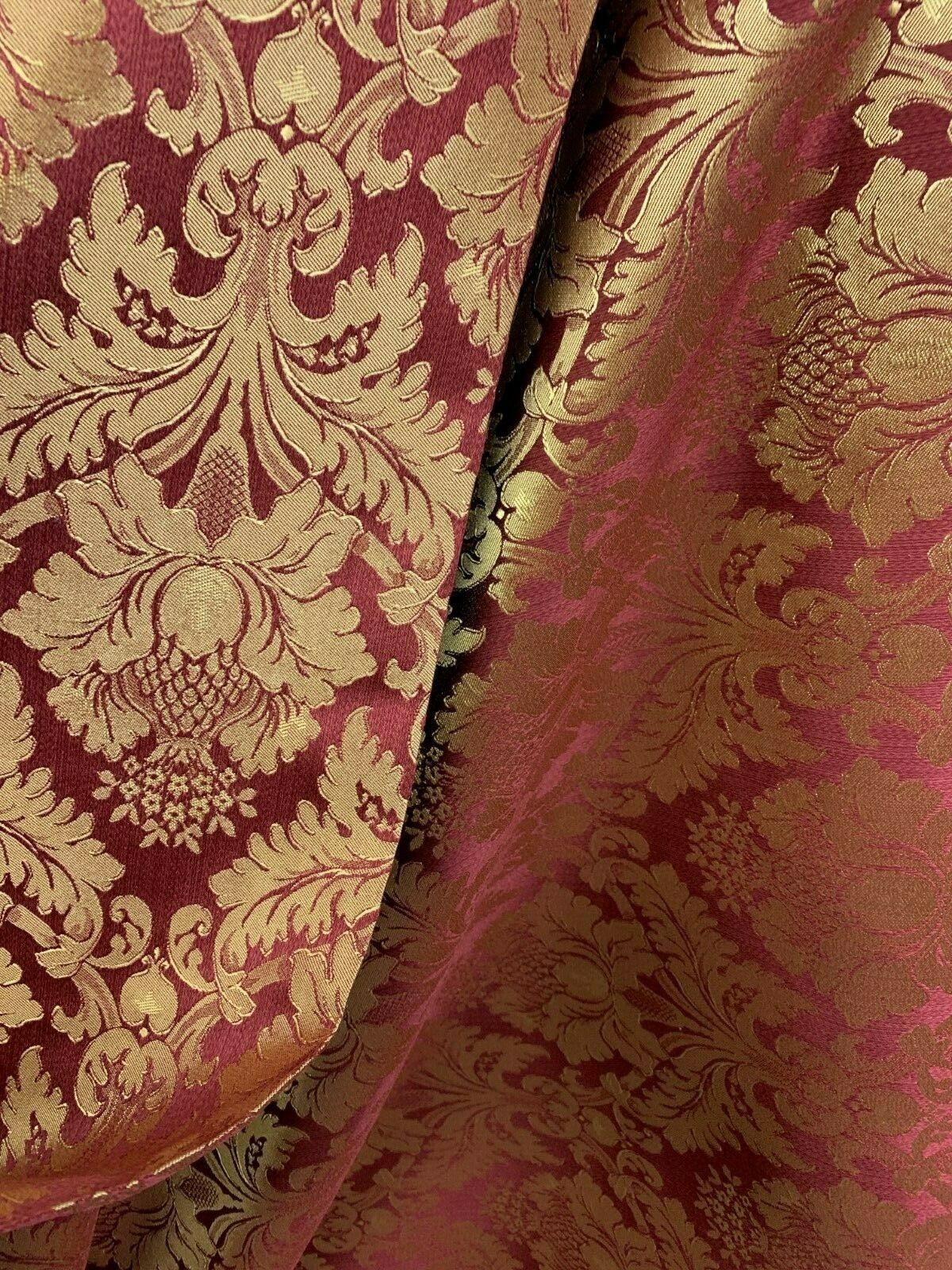 BURGUNDY GOLD Damask Jacquard Brocade Flower Floral Fabric (110 in.) Sold By The Yard